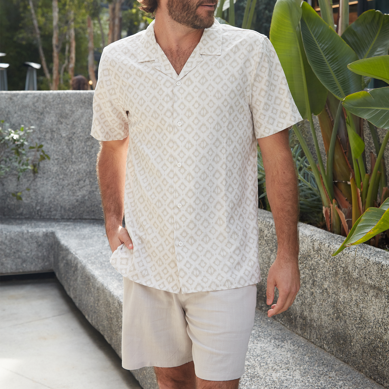 Rayon/Linen Blend Shorts - Almond Milk