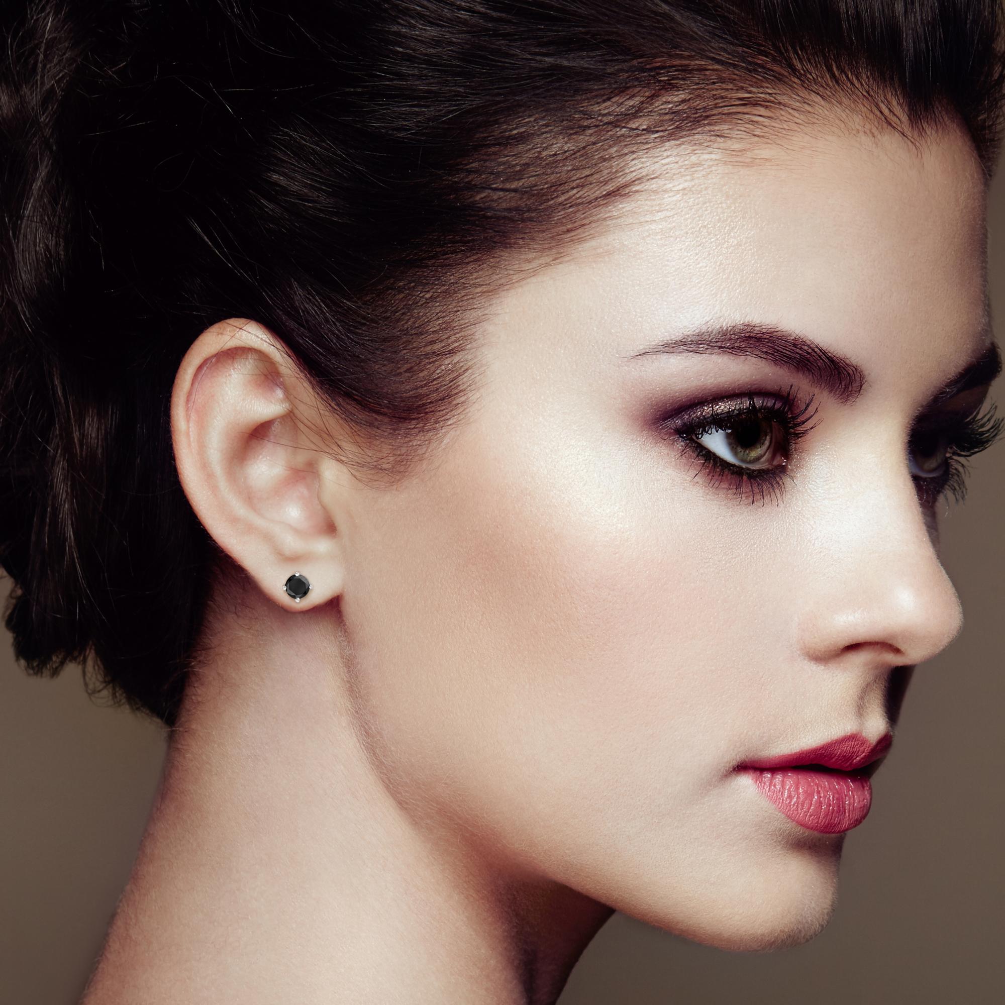 Round Brilliant-Cut Black Diamond Stud Earrings