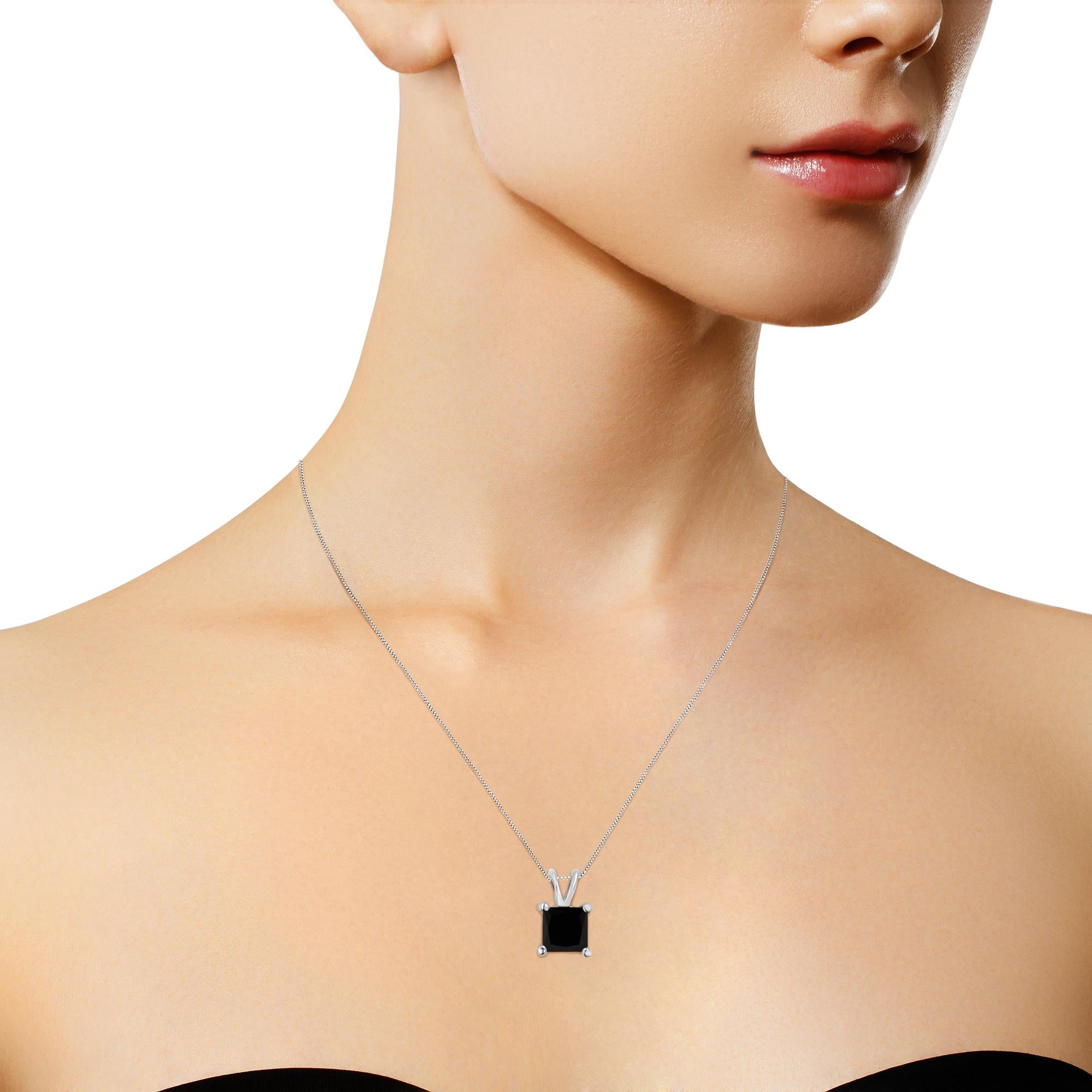 Sterling Silver Treated Black Diamond Solitaire Pendant Necklace