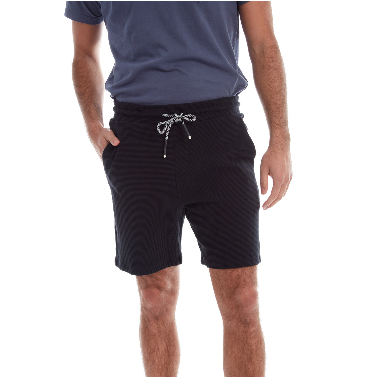 Black Cotton Elastic Waist Shorts