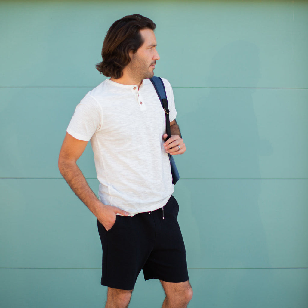 Black Cotton Elastic Waist Shorts