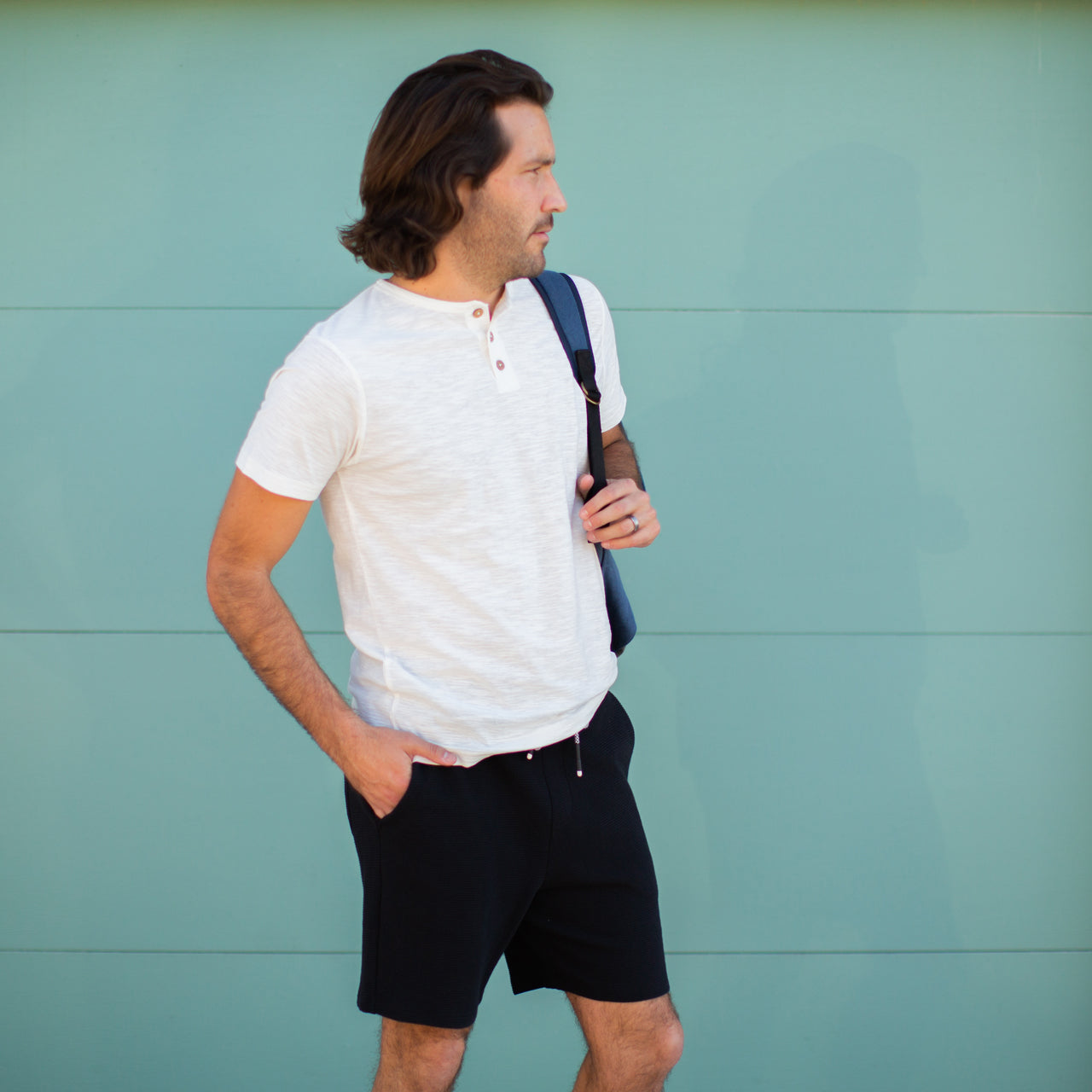 Black Cotton Elastic Waist Shorts