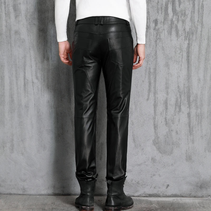 Slim Black Sheepskin Leather Pants