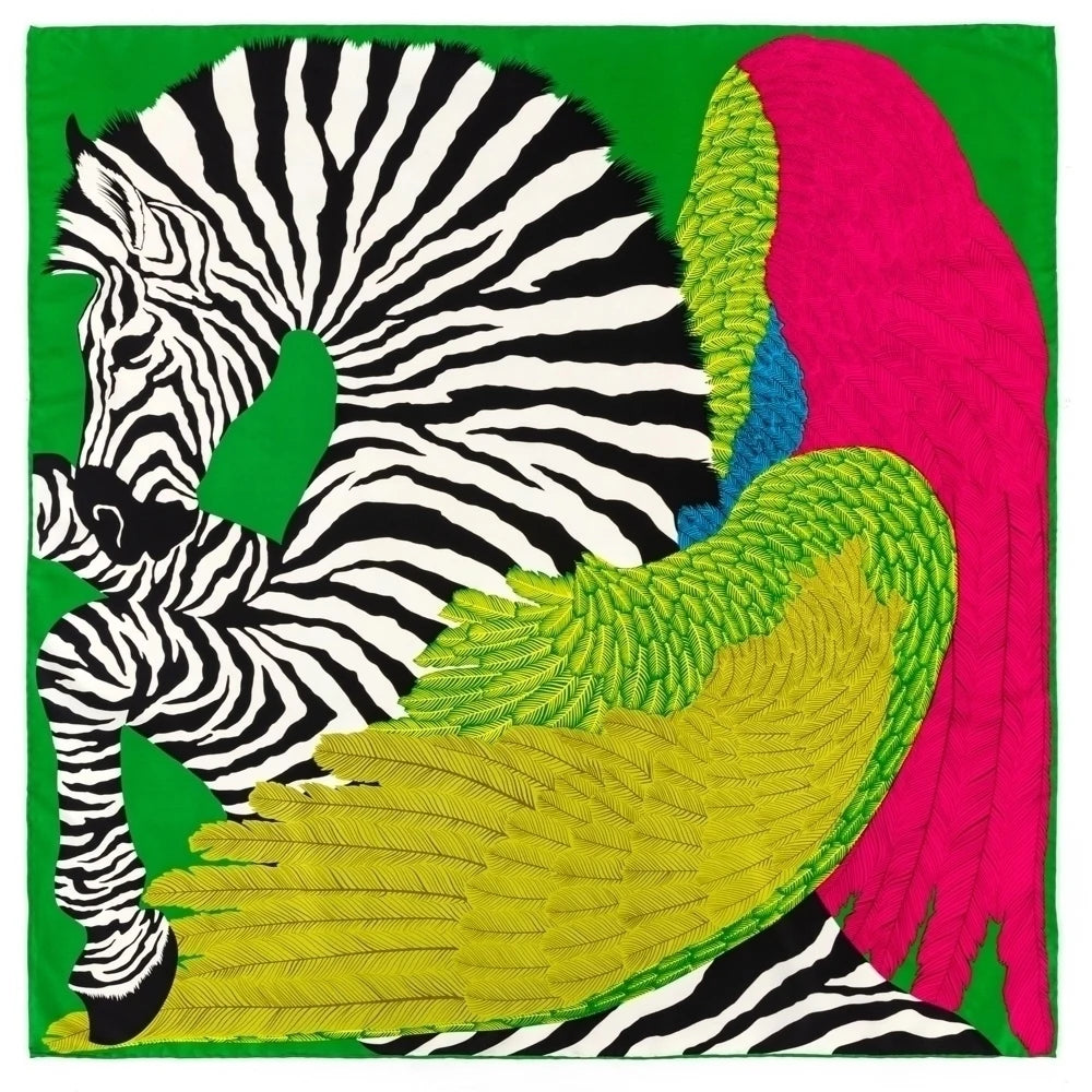 Bright Jungle Giraffe/Zebra Twill Silk Scarf