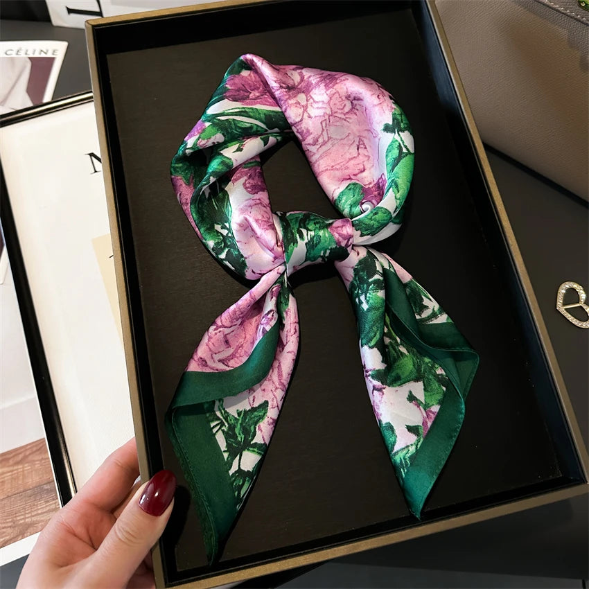 Elegant Floral Silk Scarf - Square