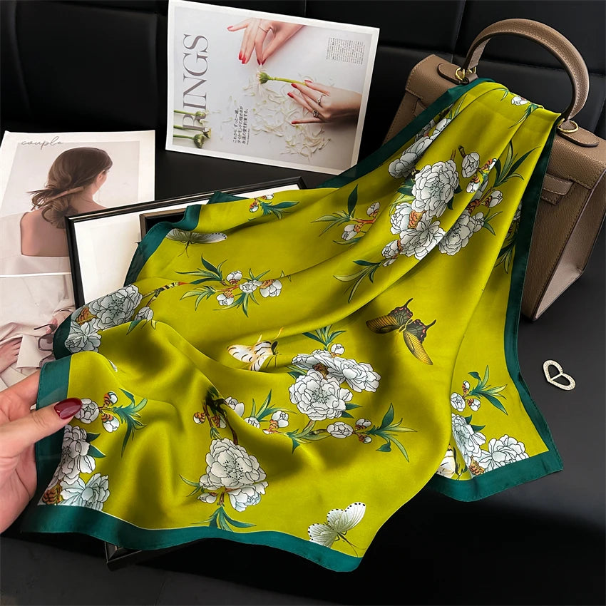 Elegant Floral Silk Scarf - Square