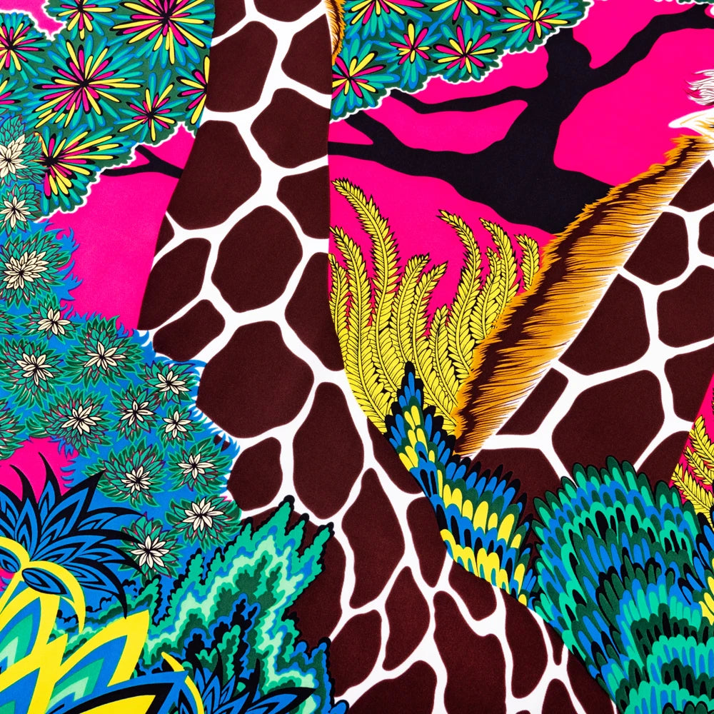 Bright Jungle Giraffe/Zebra Twill Silk Scarf