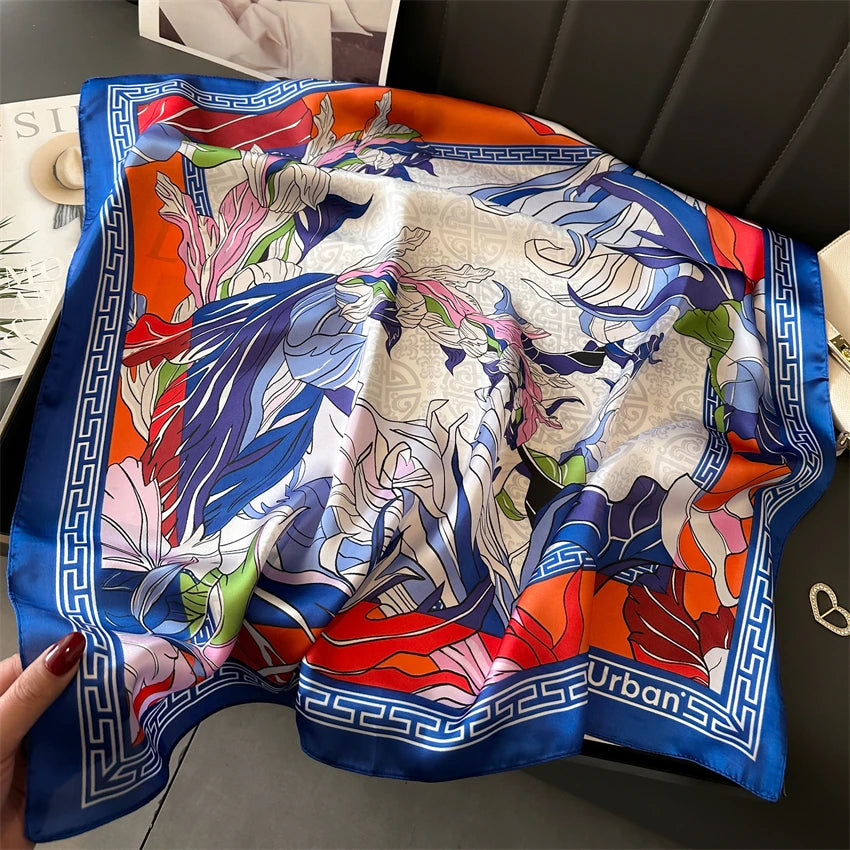 Elegant Floral Silk Scarf - Square