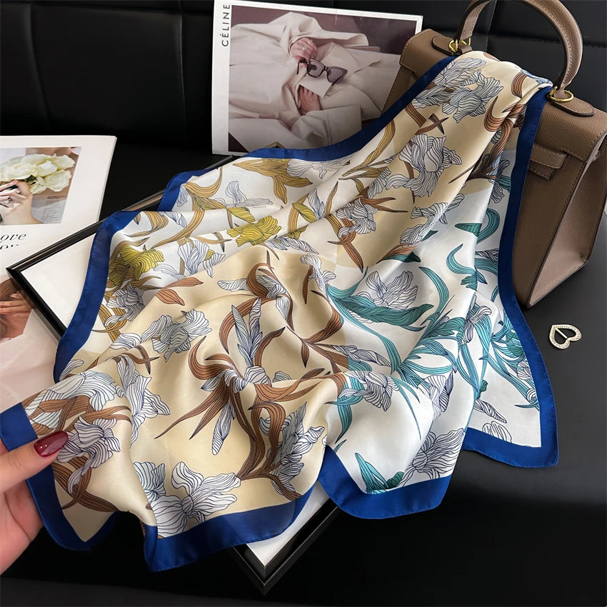 Elegant Floral Silk Scarf - Square