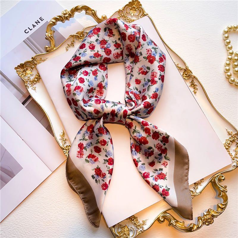 Elegant Floral Silk Scarf - Square