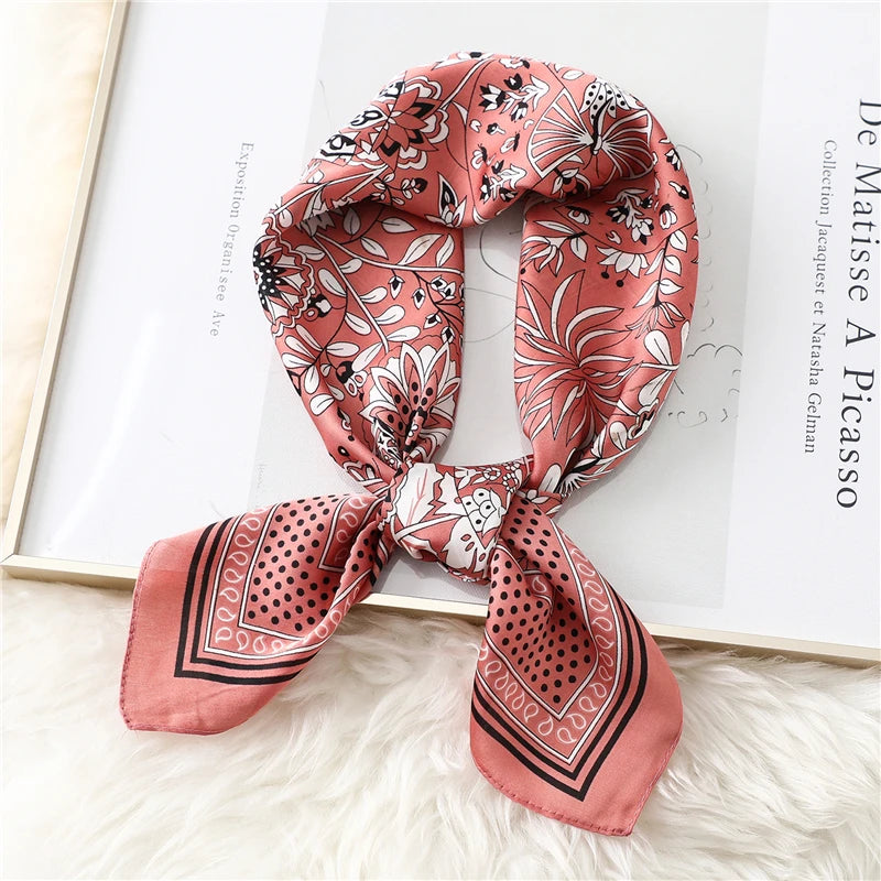 Elegant Floral Silk Scarf - Square