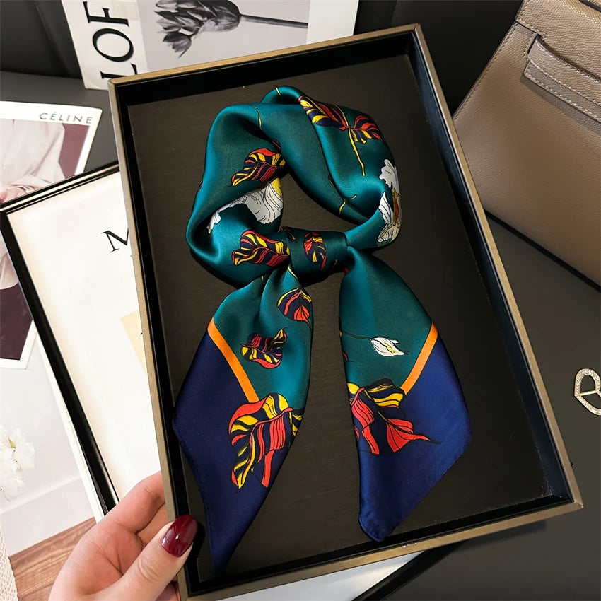 Elegant Floral Silk Scarf - Square