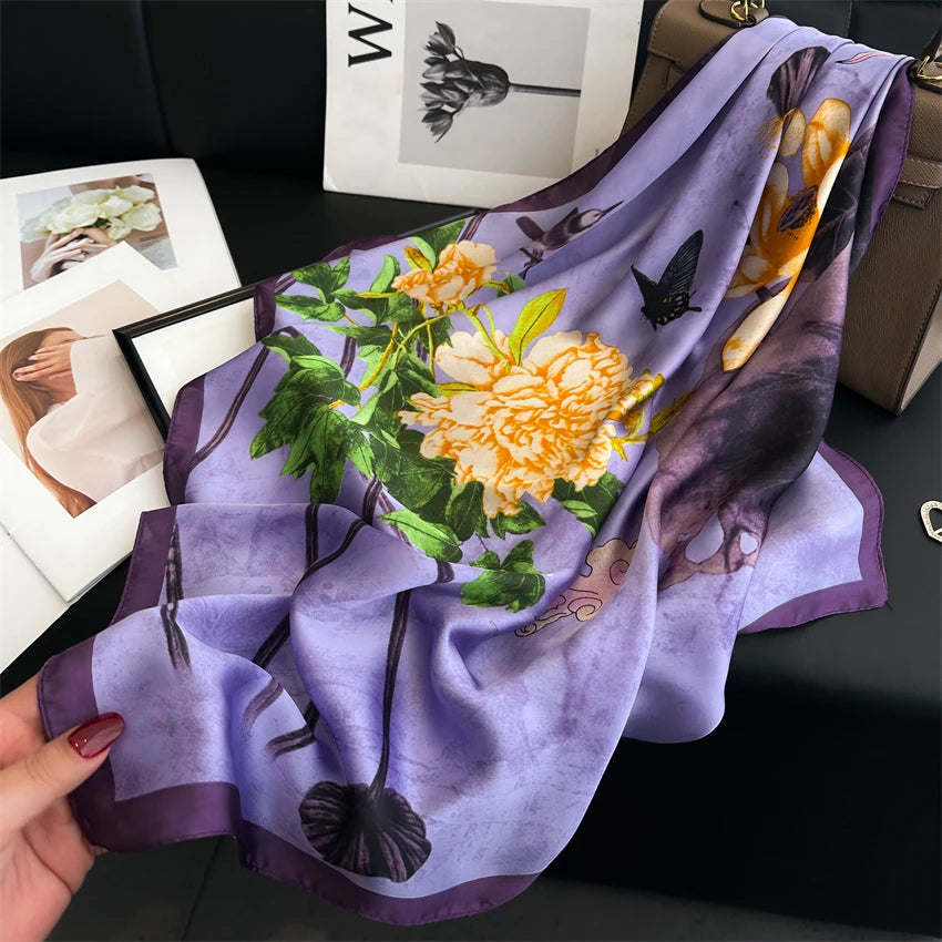 Elegant Floral Silk Scarf - Square