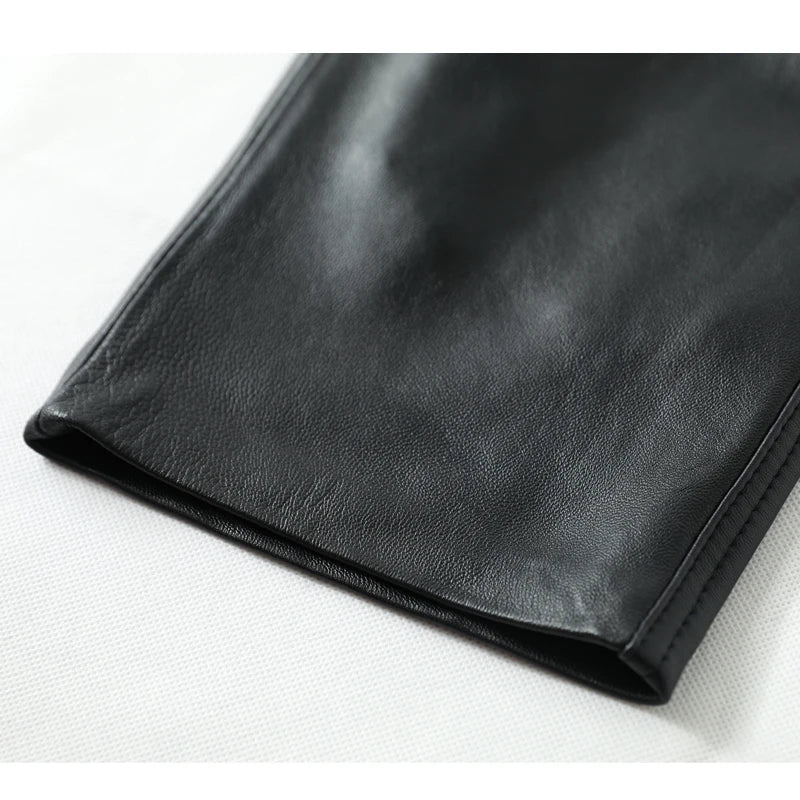 Slim Black Sheepskin Leather Pants