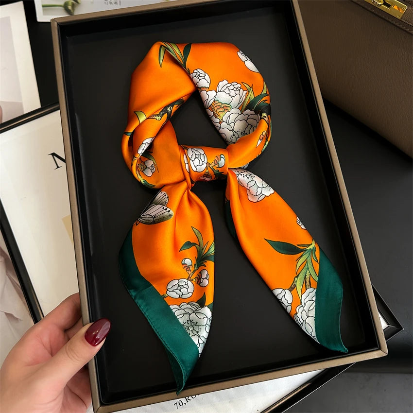 Elegant Floral Silk Scarf - Square