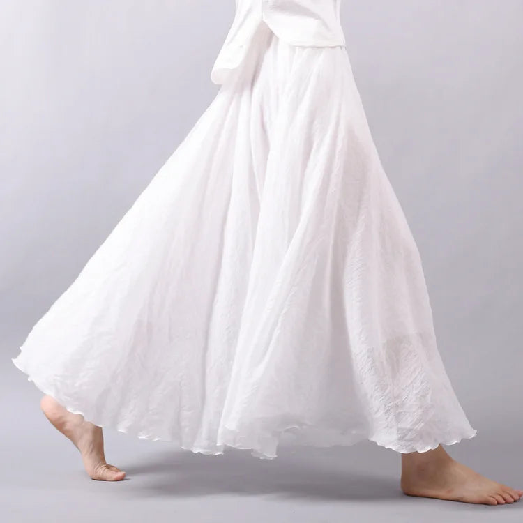 High-Waist Cotton-Linen A-Line Skirt