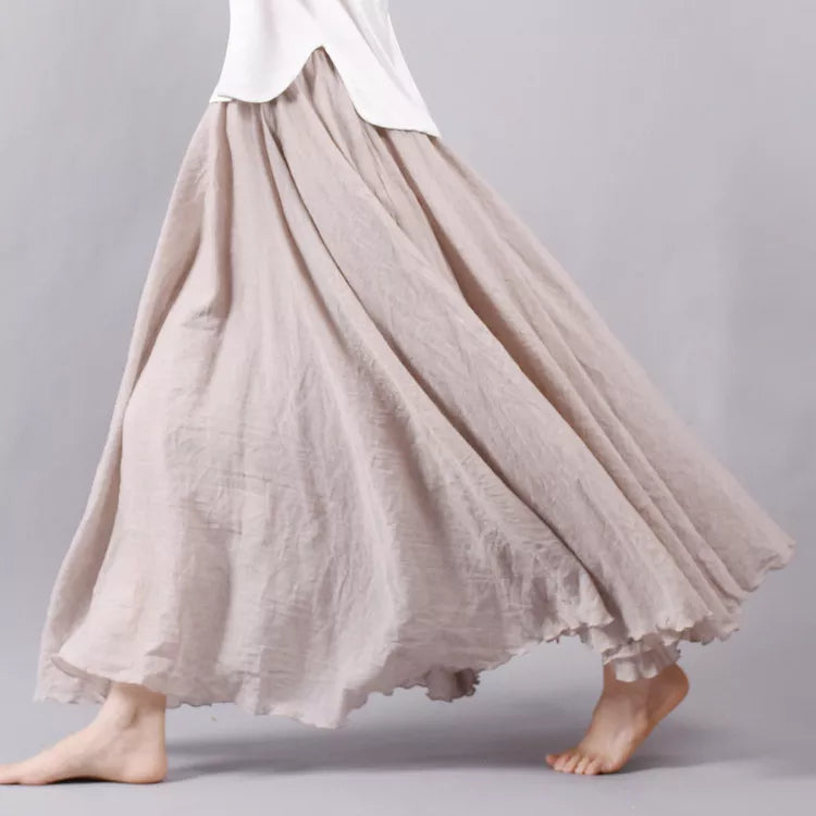High-Waist Cotton-Linen A-Line Skirt