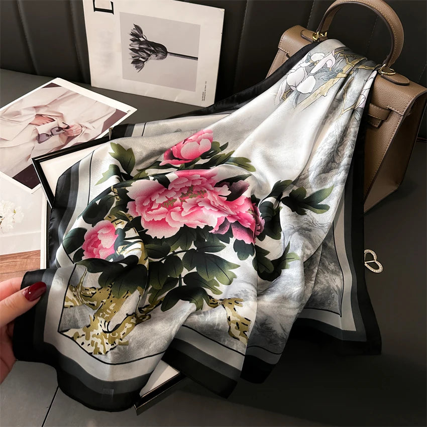 Elegant Floral Silk Scarf - Square