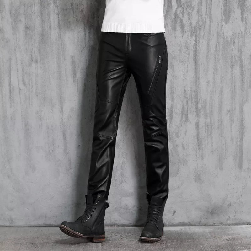 Slim Black Sheepskin Leather Pants
