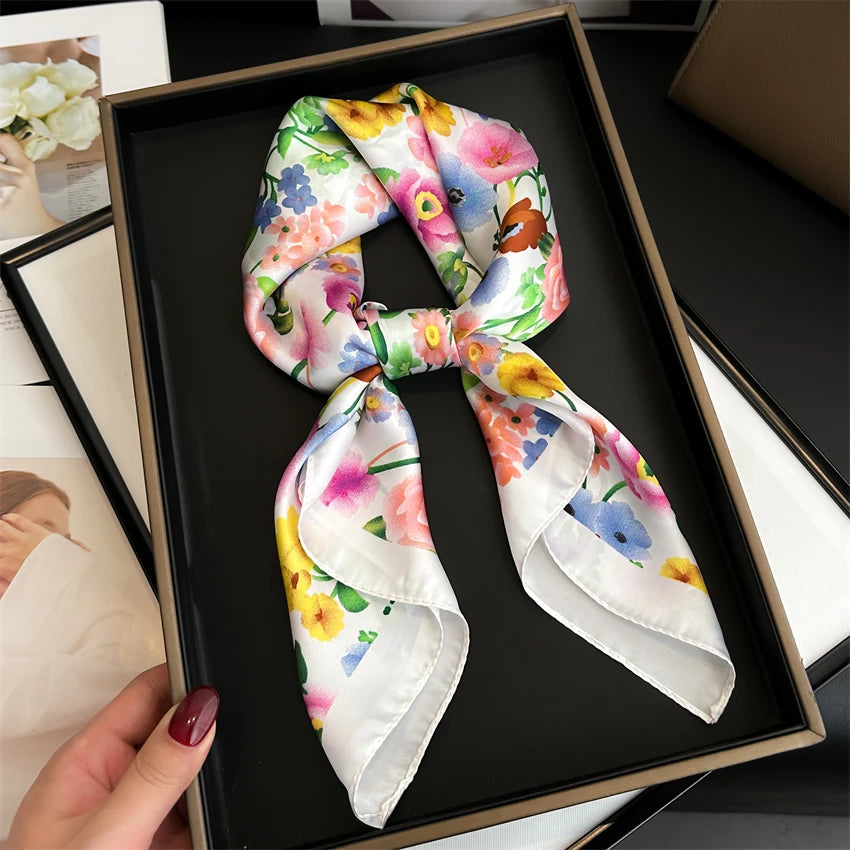 Elegant Floral Silk Scarf - Square