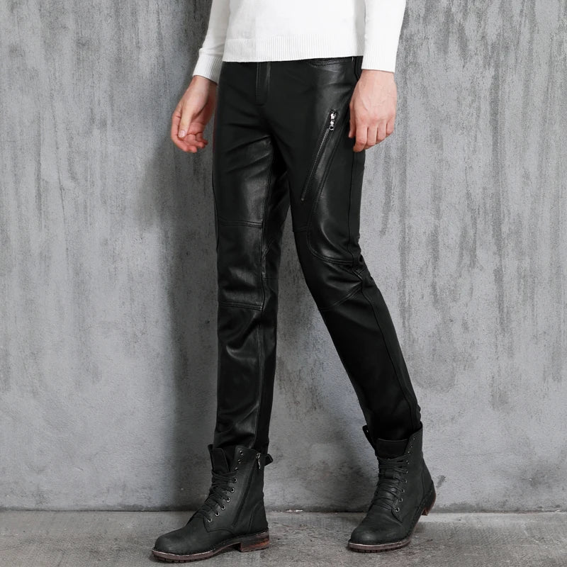 Slim Black Sheepskin Leather Pants
