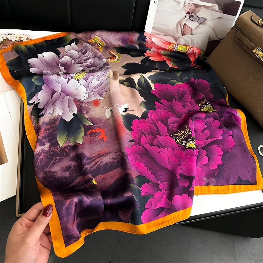 Elegant Floral Silk Scarf - Square