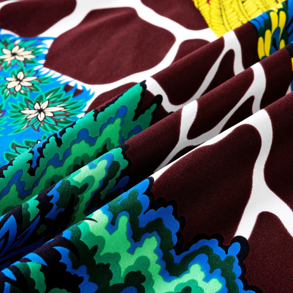 Bright Jungle Giraffe/Zebra Twill Silk Scarf