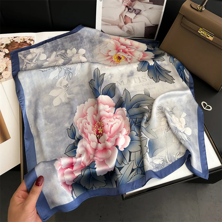 Elegant Floral Silk Scarf - Square