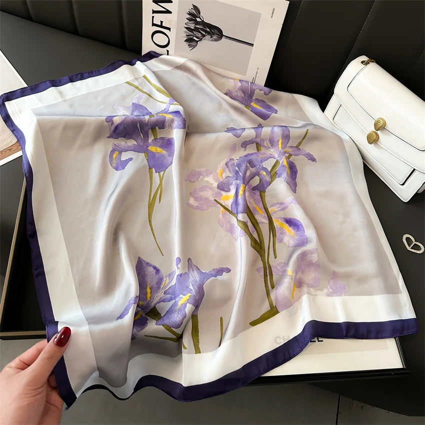Elegant Floral Silk Scarf - Square