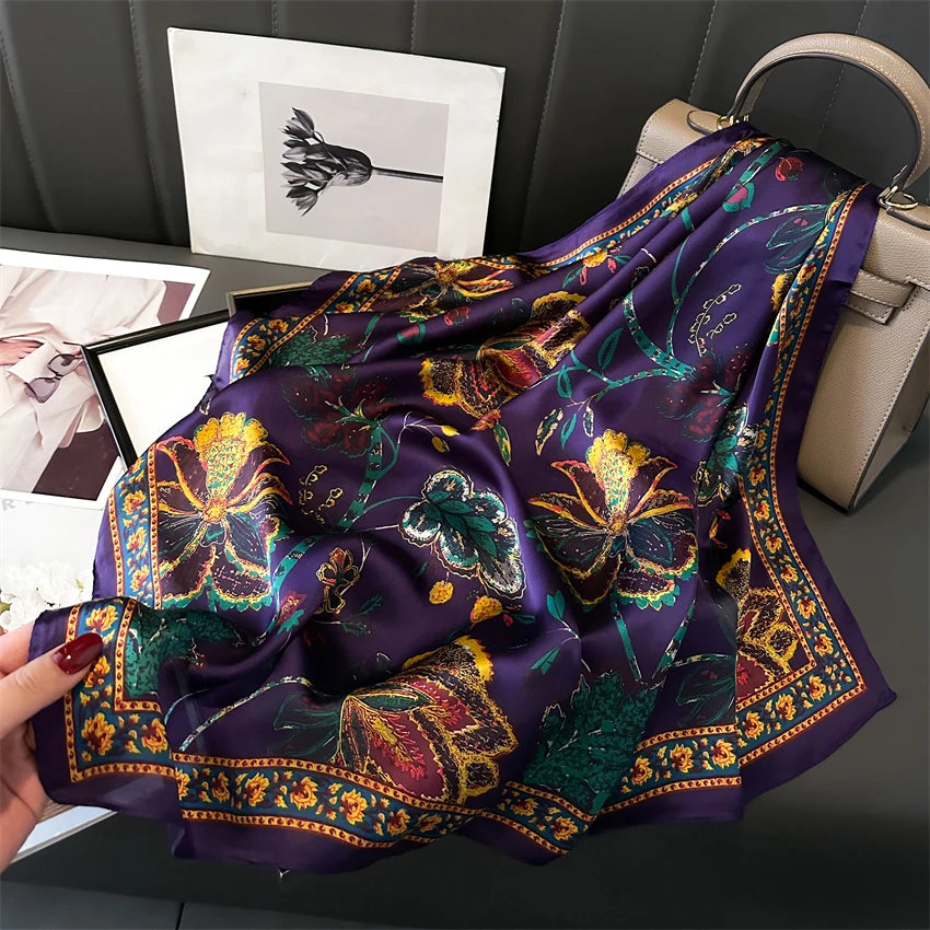 Elegant Floral Silk Scarf - Square