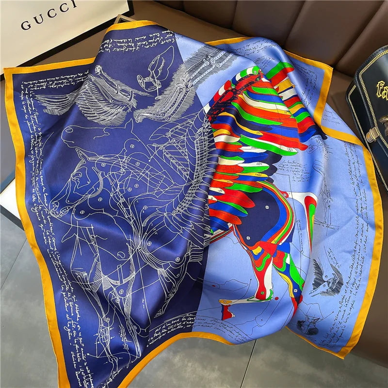 Bright Blue/Cream Silk Square Scarf