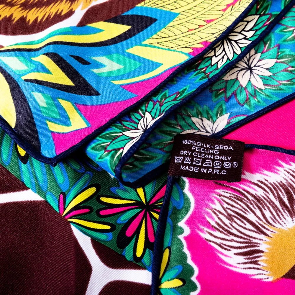 Bright Jungle Giraffe/Zebra Twill Silk Scarf