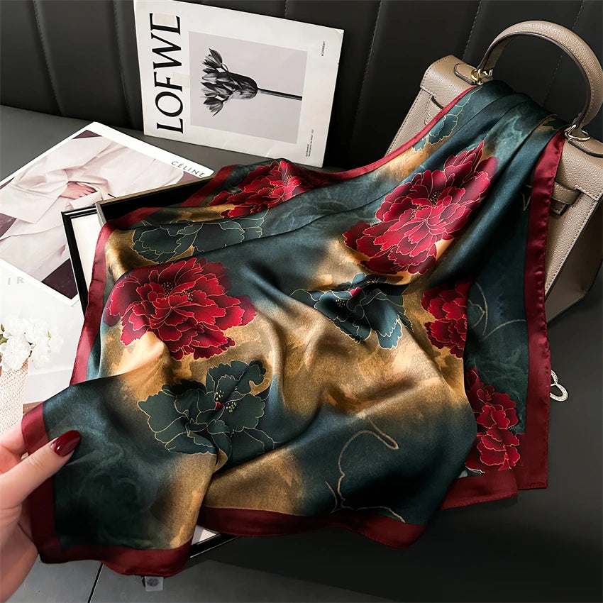 Elegant Floral Silk Scarf - Square