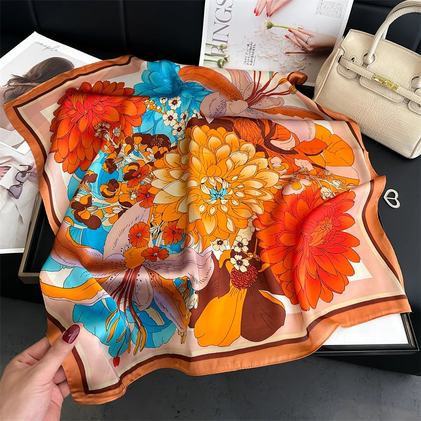 Elegant Floral Silk Scarf - Square