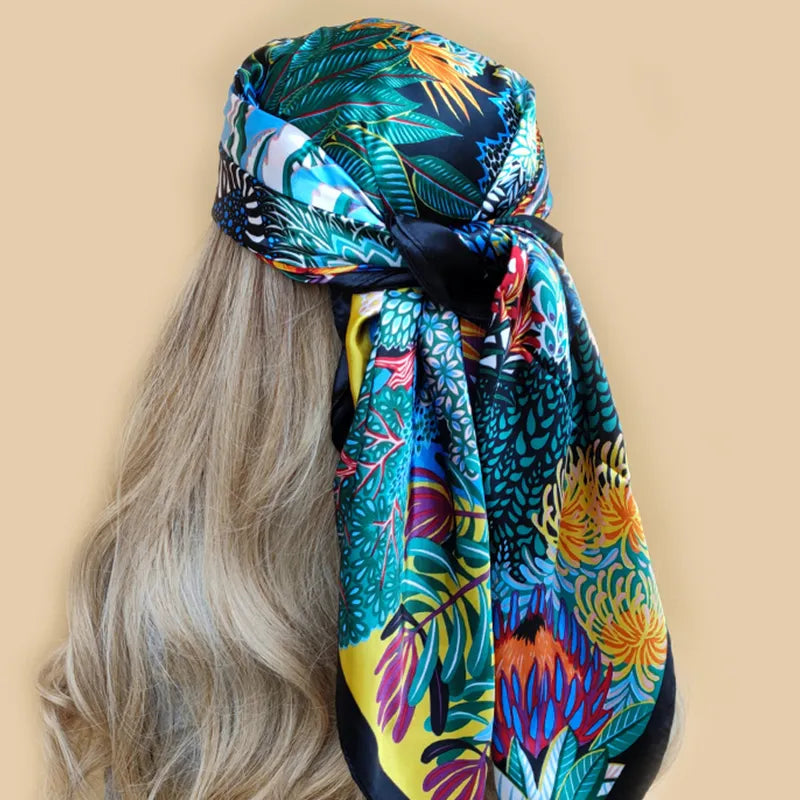 Floral Print Square Scarf – Silk-Feel