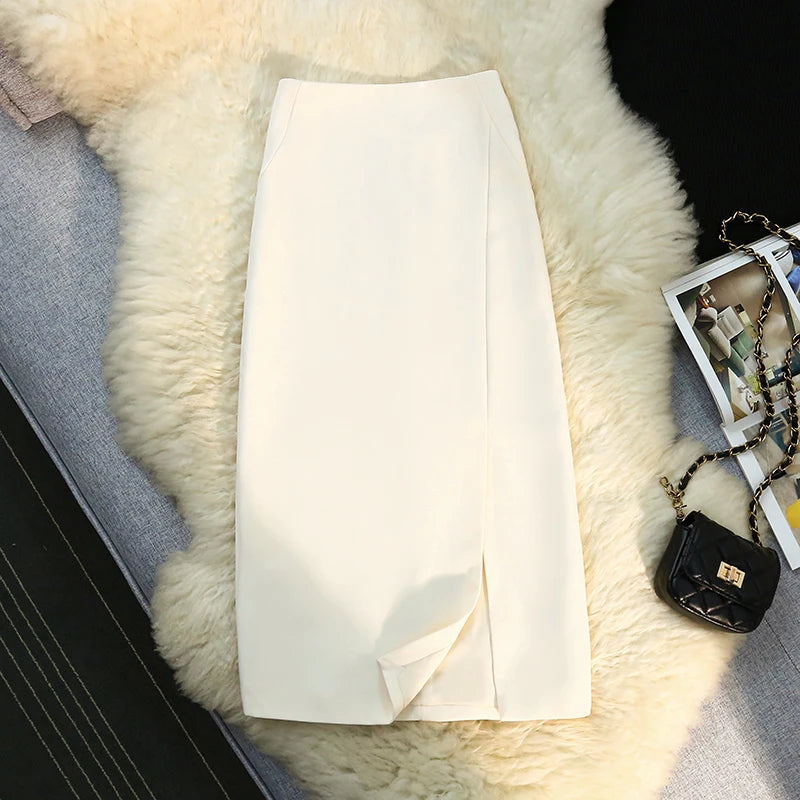 Solid Pencil Skirt – High Waist, Mid-Calf