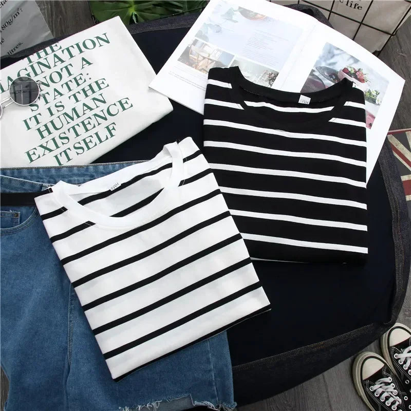 Striped Round-Neck Long Sleeve Tee