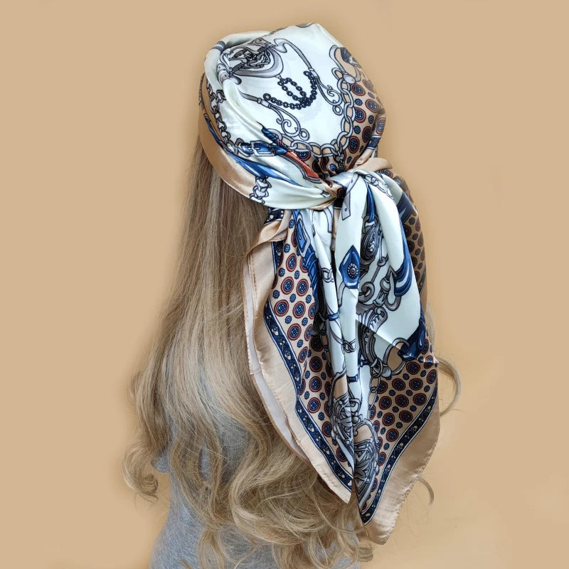 Floral Print Square Scarf – Silk-Feel