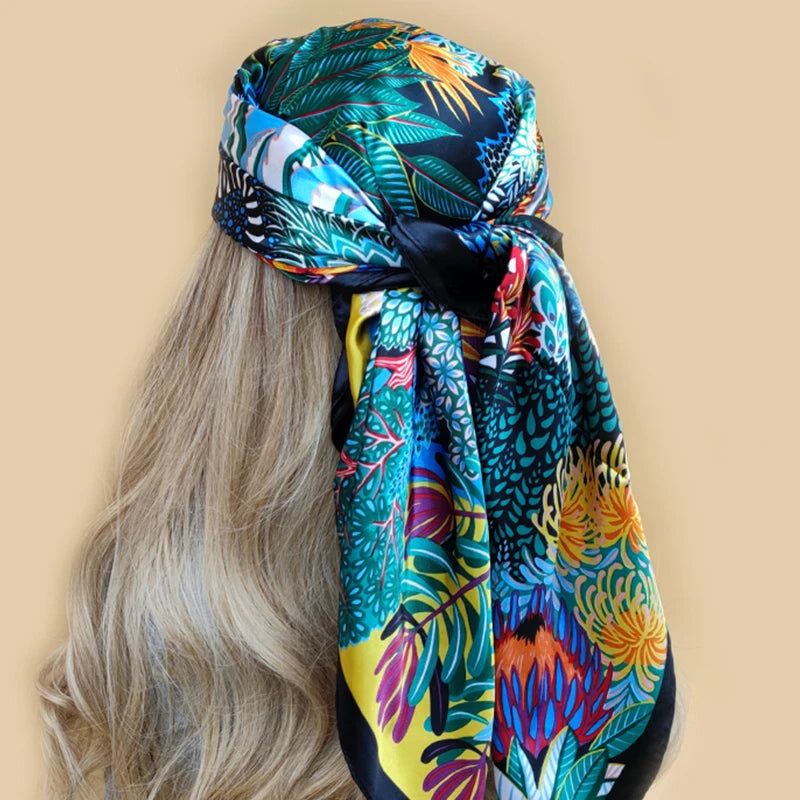 Colorful Silk-Feel Square Scarf