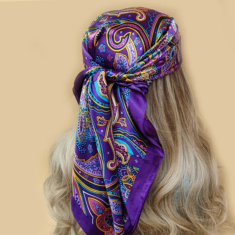 Colorful Silk-Feel Square Scarf