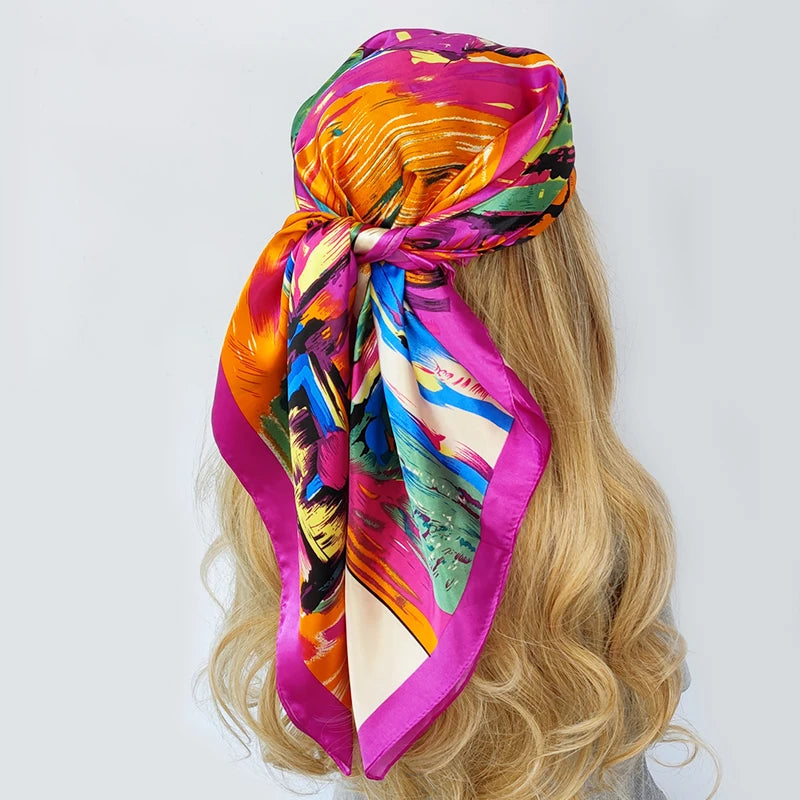 Floral Print Square Scarf – Silk-Feel