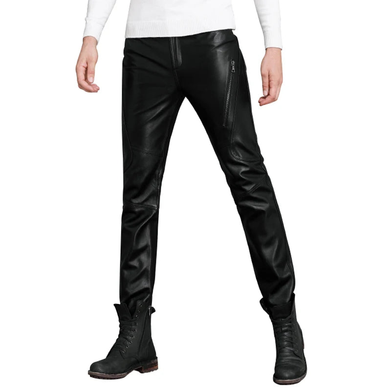 Slim Black Sheepskin Leather Pants