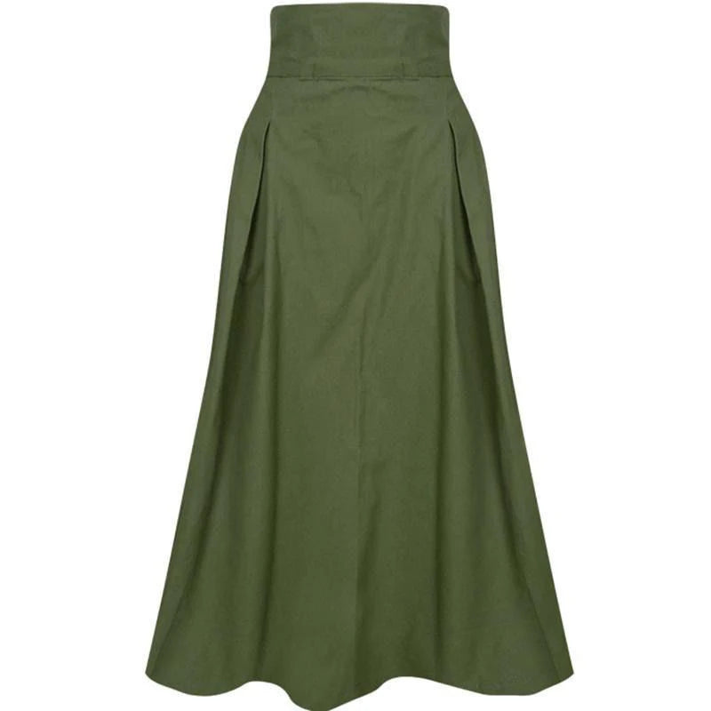 High-Waist A-Line Skirt – Olive Green / Black