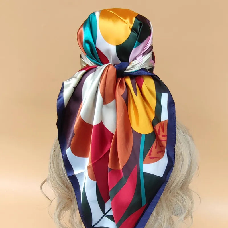 Colorful Silk-Feel Square Scarf