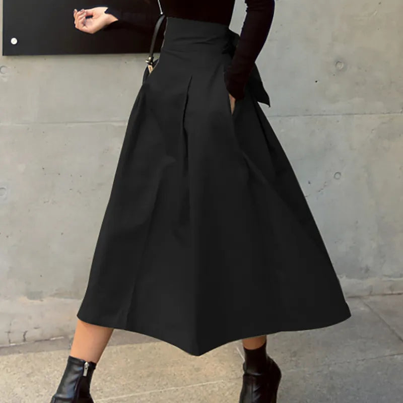 High-Waist A-Line Skirt – Olive Green / Black