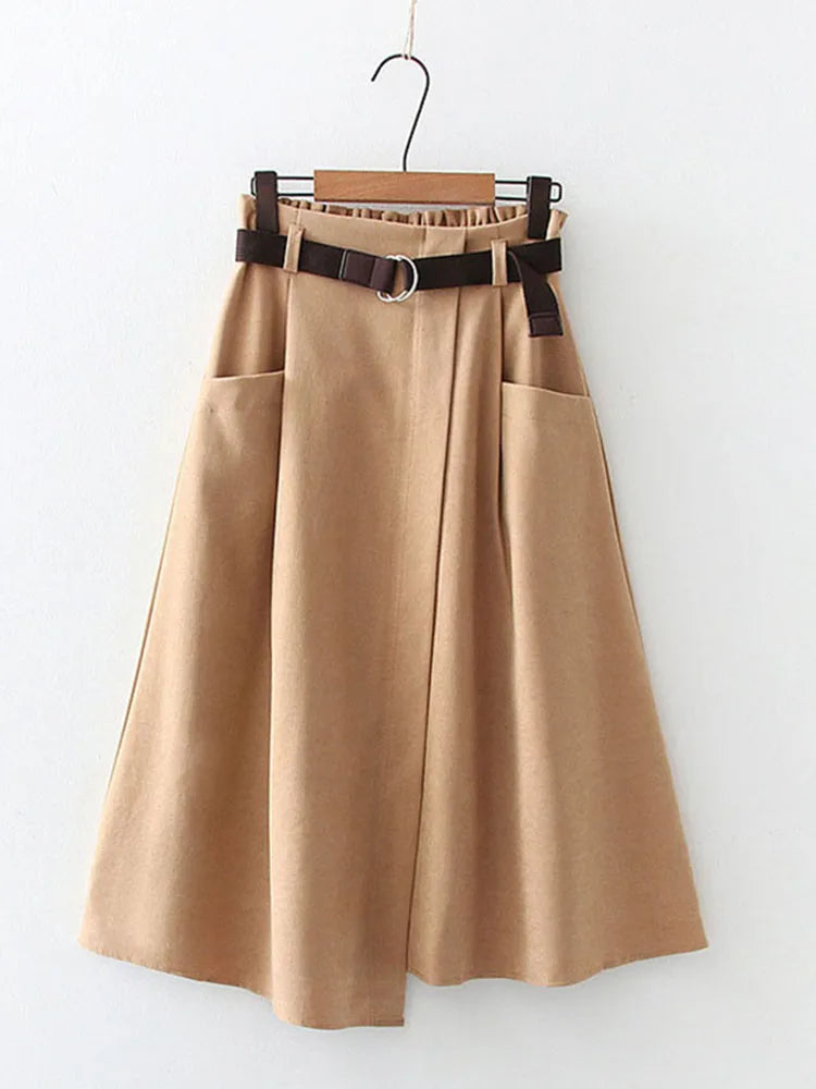 Casual Midi Skirt - High Waist with Pockets