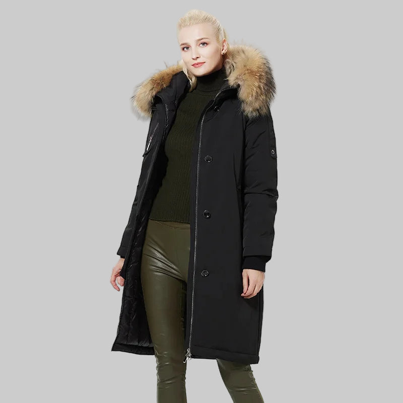 Cotton Windproof Parka Coat With Faux Fur Collar