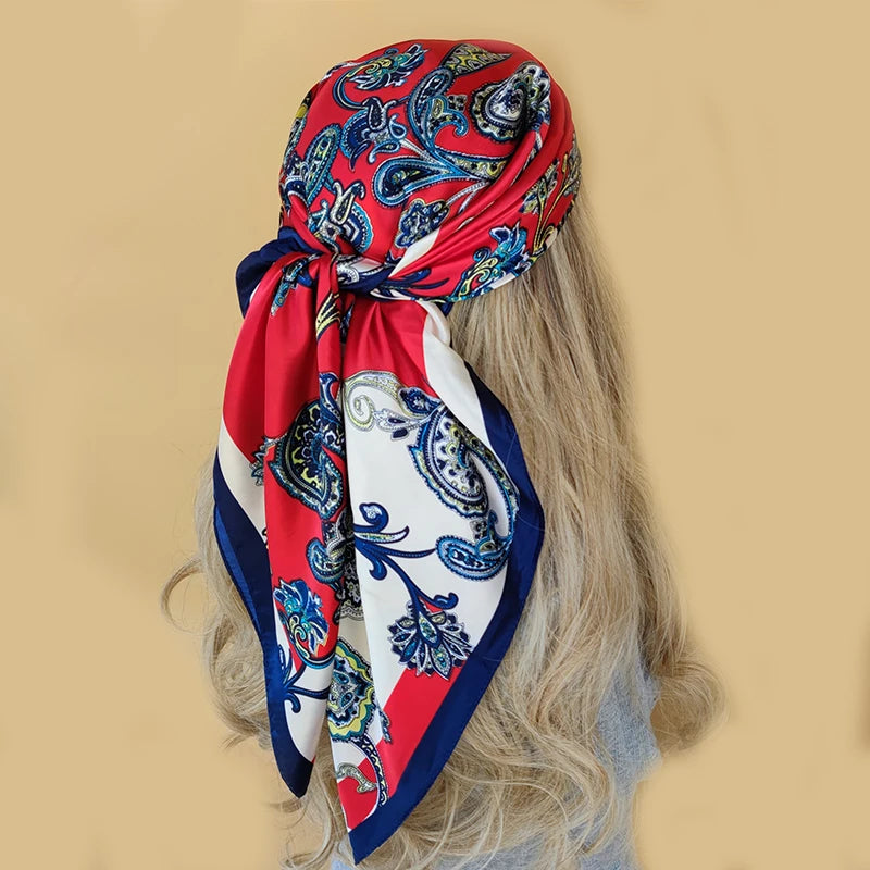 Floral Print Square Scarf – Silk-Feel