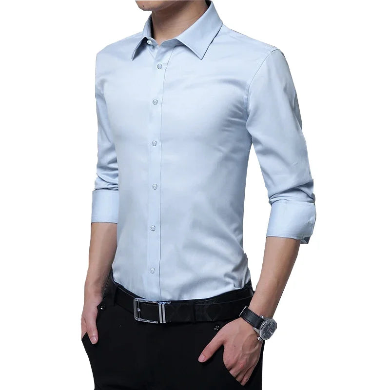 Cotton Blend Slim-fit Collared Shirt