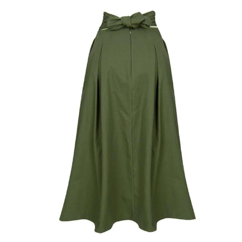 High-Waist A-Line Skirt – Olive Green / Black